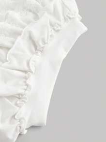 SHEIN MOD Women's White Lace Patchwork Ruffled Hem Knit Shorts Skirt Women Short Set Ruffled Skirt Skirts With Shorts White Ruffle Skirt Skirt With Shorts