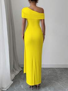 Elenzga Women's Knitted Regular Elegant Summer Long Yellow Dress - Yellow - View 2