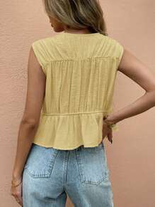 SHEIN Frenchy 女士无袖纯色衬衫，时尚夏装 - 黃色 - 查看 2