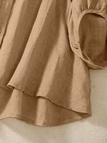 Áo cánh vải lanh cổ chữ V rộng rãi đa năng mới giúp thon gọn dành cho người ngoại cỡ - Màu Khaki - Xem 4