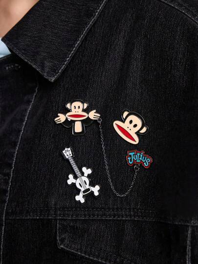 Paul Frank X SHEIN 3pcs/Set Zinc Alloy Funny & Cute Letter Style Decorative Brooch Pins