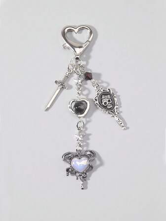 Goth Llavero con colgante de estilo Y2K de estrella, calavera, espada, corazón, de piedras falsas, estuche de teléfono, decoración de bolsa, regalo unisex para días festivos