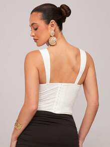 Silquee Áo lót ren chắp vá đa năng màu trắng dành cho nữ, áo corset ren hoa tuyệt đẹp, thích hợp cho kỳ nghỉ xuân, kỳ nghỉ ở bãi biển, buổi tối đi chơi, tụ họp chị em, tiệc bãi biển, tiệc hồ bơi, ngày lễ, tiệc thiên nhiên, kỳ nghỉ trong cabin, áo mặc hàng ngày - trắng - Xem 2