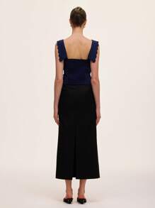 SHEIN Unity 女士休闲百搭修身荷叶边袖衬衫 - 藏蓝色 - 查看 2