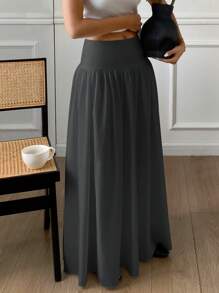 Serisse Women Side Zipper Pleated Solid Color Skirt Winter