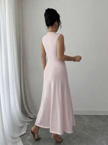 Selianne Fashionable Elegant Round Neck Sleeveless Rhinestone Decor Dress For Women - Pink - View 2