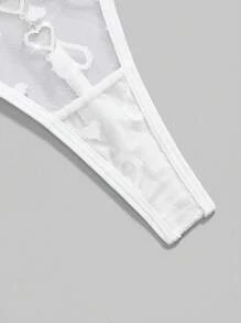 ROMWE Kawaii 3 件性感蕾丝心形金属丁字裤套装，Rave - 彩色 - 查看 4