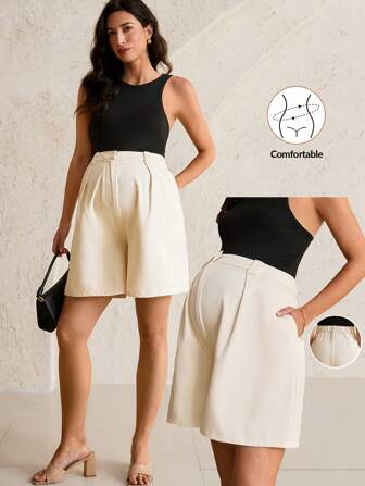 MaterniWear 孕妇纯色口袋宽松休闲阔腿短裤，女士短裤