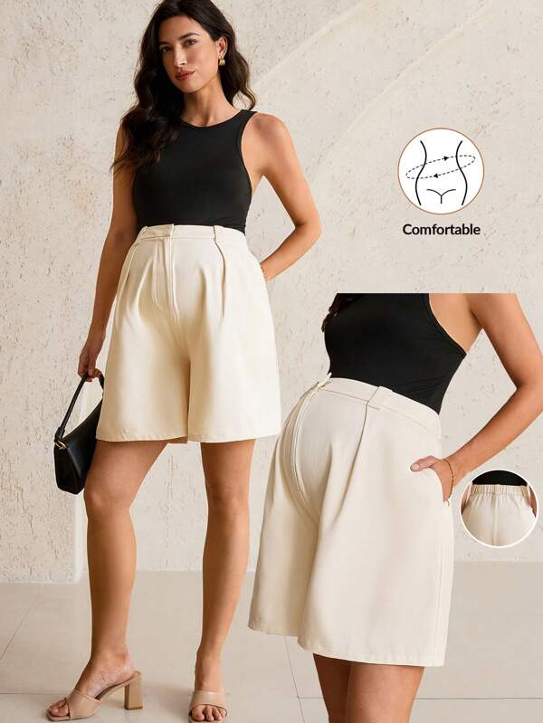 MaterniWear Umstandsshorts aus einfarbigem Stoff, mit Taschen, locker und weit geschnitten, Damen Shorts