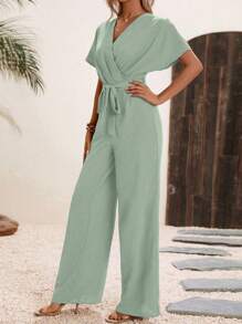 SHEIN Clasi Women Summer Casual Solid Color V-Neck Jumpsuit