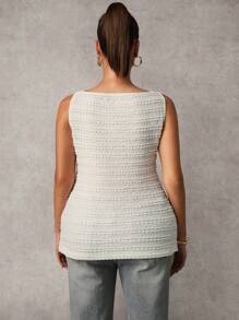 MaterniChic Elegant Plain Maternity Tank Top With Button Decor Summer Clothes - Apricot - View 2