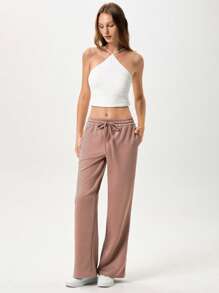Menodora SHEIN Sport Cloudkiss Cloudkiss Women's Casual Solid Color Straight Leg Soft Pants - Dusty Pink - View 7