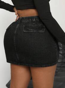 Dripcurv Gonna jeans mini taglia curvy, abbigliamento casual da lavoro, lavaggio vintage, blu - nero - Visualizzare 3