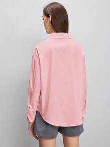BizChic 女士纯色翻领长袖清爽衬衫，基本款都市通勤风格，简约优雅时尚商务休闲，适合教师和办公室穿着 - 粉色 - 查看 2
