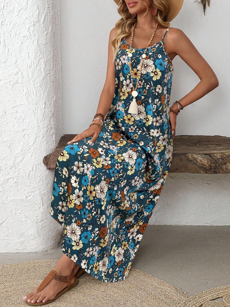 EMERY ROSE Women's Vacation Casual Ditsy Floral Print Sleeveless Dress