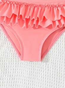 Baby Girl Cute Ruffled Bow Decoration Bikini Swimsuit Set - Pink - View 4