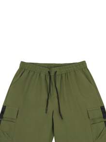 Manfinity Homme Loose Fit Men's Flap Pocket Drawstring Waist Cargo Shorts - Army Green - View 3