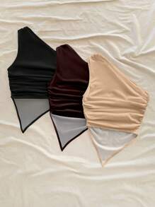 Soleia 3 件套休闲纯色修身单肩短款上衣，适合夏季度假 - 彩色 - 查看 2