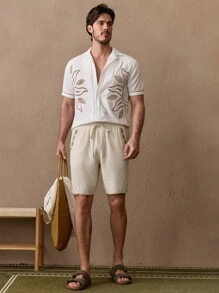 Manfinity VCAY Men's Casual Woven Mid-Rise Drawstring Frayed Hem Shorts - Apricot - View 2