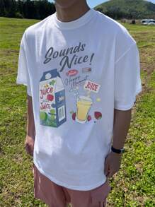 DAZY Summer Art Pattern Letter Print White Men T-Shirt,Graphic Tees - White - View 2