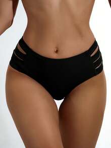Swim Mod Summer Beach Cut Out Bikini Panty - Black - View 3