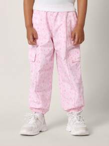 SUMWON Girls Paris Amour Ribbed Baby Tee Star Pattern Cargo Joggers Set Spring Summer Casual Weekend Outfit - Pink - View 4