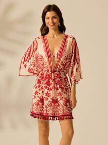 CAJUNI Pareo de playa con estampado tropical de árbol de coco, estilo boho casual para mujer