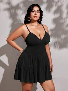 Viva Relle Váy mini hở lưng màu trơn mùa hè cỡ lớn - màu đen - Xem 4