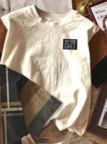 SHEIN Set de 3 camisetas de manga corta con estampado gráfico de bloques de color de estilo clásico casual para niños preadolescentes, aptas para el verano - Multicolor - Ver 4