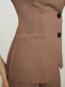 Aloruh Bộ quần áo vest và vest đơn hàng khuy đơn màu tối giản dành cho nữ, trang phục đi làm văn phòng, trang phục công sở mùa hè dành cho nữ, trang phục công sở chuyên nghiệp dành cho nữ vào mùa thu/đông - màu nâu - Xem 6