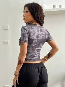 Coolane 女士夏季音乐节狂欢街头服饰复古西部风 Y2K Gyaru 水钻扎染黑色短款上衣 T 恤