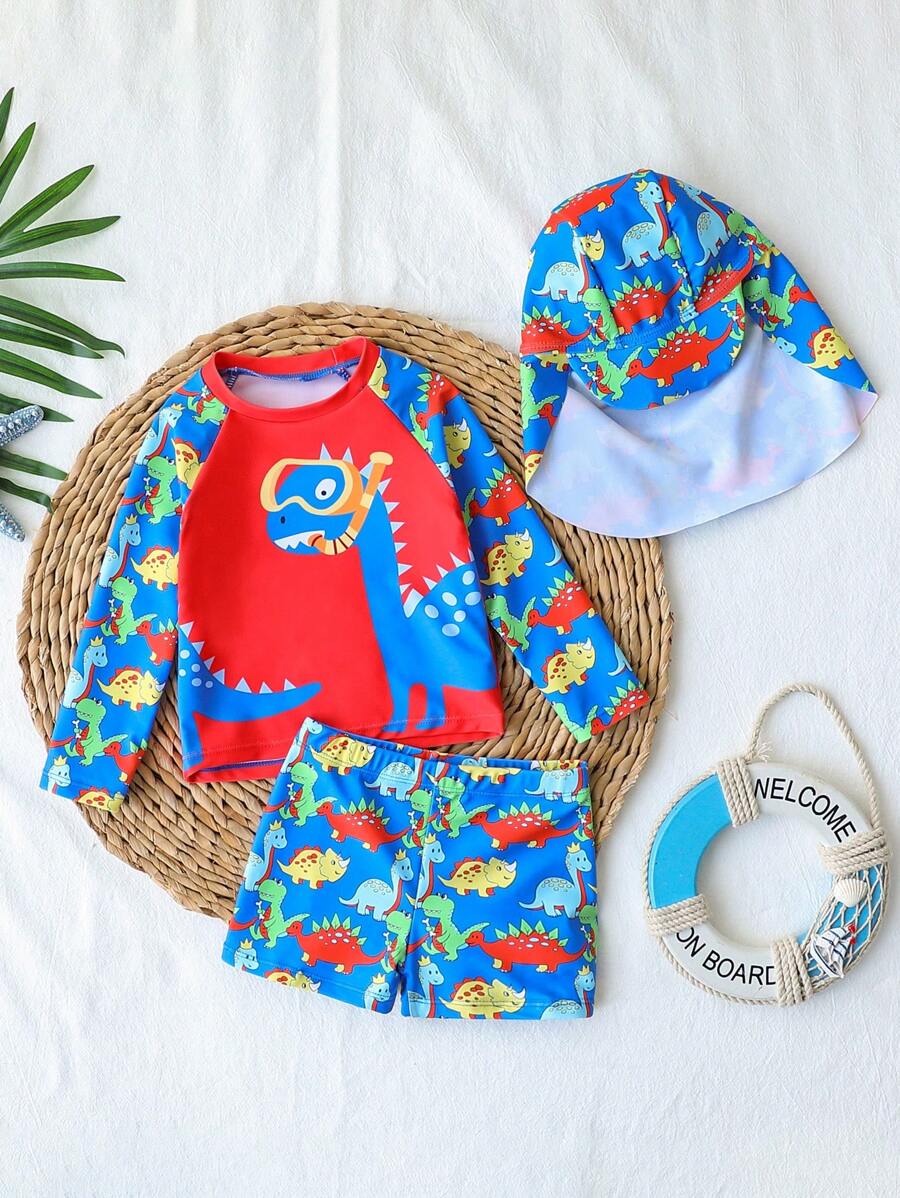 SHEIN Bộ đồ bơi 2 món cho bé trai, áo in hình mặt trời đơn giản và quần bơi đi biển - Nhiều màu - Xem 1