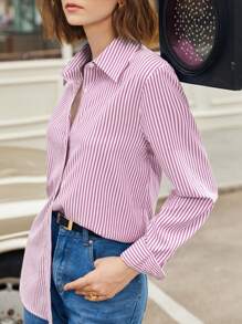 BizChic 女士印花纽扣长袖衬衫，时尚百搭，适合工作、通勤、休闲、Y2K风格、办公室、正式场合、优雅都市通勤、日常休闲、浪漫90年代复古风、派对礼服、毕业典礼、各种场合，简约百搭，适合婚礼宾客、伴娘、主人、外出、社交、约会、派对、音乐会、毕业典礼、早午餐、下午茶、机场等。 - 粉色 - 查看 6