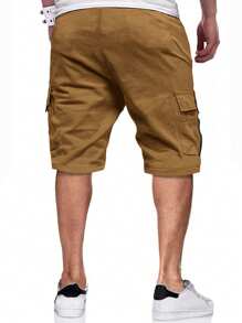 Manfinity Homme Loose Fit Men's Flap Pocket Drawstring Waist Cargo Shorts - Brown - View 2