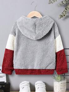 SHEIN Áo nỉ cổ tròn phối màu thêu chữ cho bé trai - Xám - Xem 2