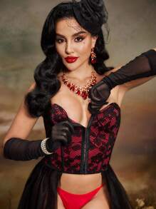 Rose Print Retro Sexy Bra For Women - Red - View 2