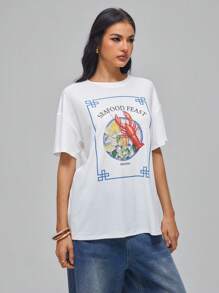 Roylia T-shirt casual à manches courtes et col rond avec imprimé homard pour femmes, été