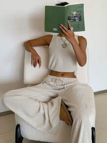 SHEIN EZwear Women Two Pieces Outfits For Daily Wear - Apricot - View 4