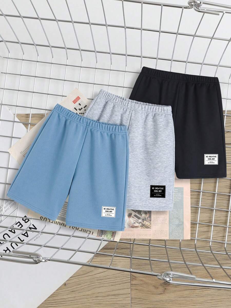 Tween Boys 3pcs Casual Minimalist Figure Pattern Shorts Suit, Summer - Multicolor - View 1