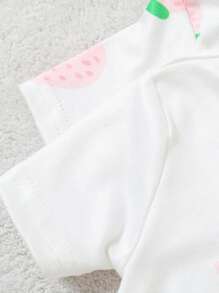 SHEIN 4-Piece Baby Girl Cute Strawberry Print Snug Fit Short Sleeve Top And Pants Pajama Set - Baby Pink - View 3