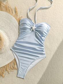 Soleia Women's Summer Vacation Beach Starfish Decor Ruffle Slim One-Piece Swimsuit Bathing Suits For Women Swim Suits For Women Summer Bathing Suits For Women One Piece