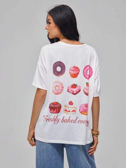 Roylia Camiseta holgada de mujer con gráfico lindo y hombros caídos