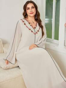 Al Najma Vestido de encaje y gasa en talla grande para mujer