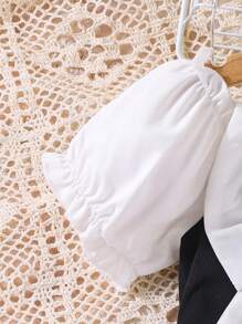 Mono con hombros descubiertos con diseño elegante de lazo 3D para niñas, mono profesional de nobleza - Negro - Ver 4