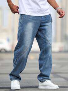 Manfinity Homme Men's Casual Regular Fit Distressed Straight Leg Jeans  Blue Jeans - Dark Wash - View 7