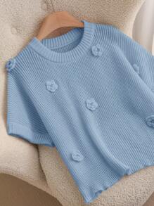 CosyJoli Plus Size Elegant 3D Floral Crew Neck Batwing Loose Fit Pullover Sweater,Slightly Sheer