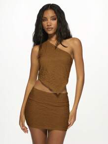 MISSGUIDED Designer Lace Two Piece Co-Ord Set One Shoulder Crop Top High Waist Mini Skirt Party Club Festival Summer Outfit