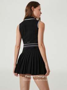 GLOWMODE Court To Club Colorblock Monochrome Design Pleated Dress Tennis Golf Pickleball Low Impact Daily Casual Wear