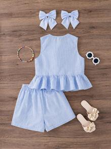 Emery Rose Kids Emery Rose Kids Tween Girls Woven Plaid Round Neck Top And Woven Shorts 2 Pieces Casual Set - Baby Blue - View 2