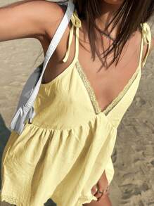 Jouncy Women's Beach Summer Minimalist Contrast Lace Slip Mini Dress